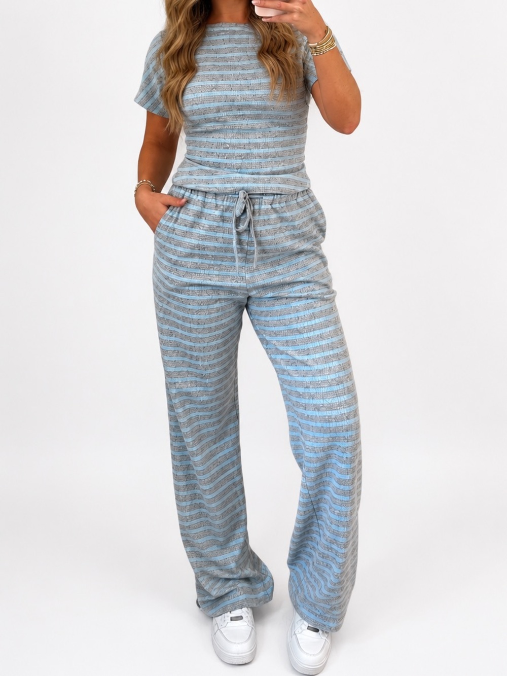 NWT Striped Blue & Gray Lounge Set
